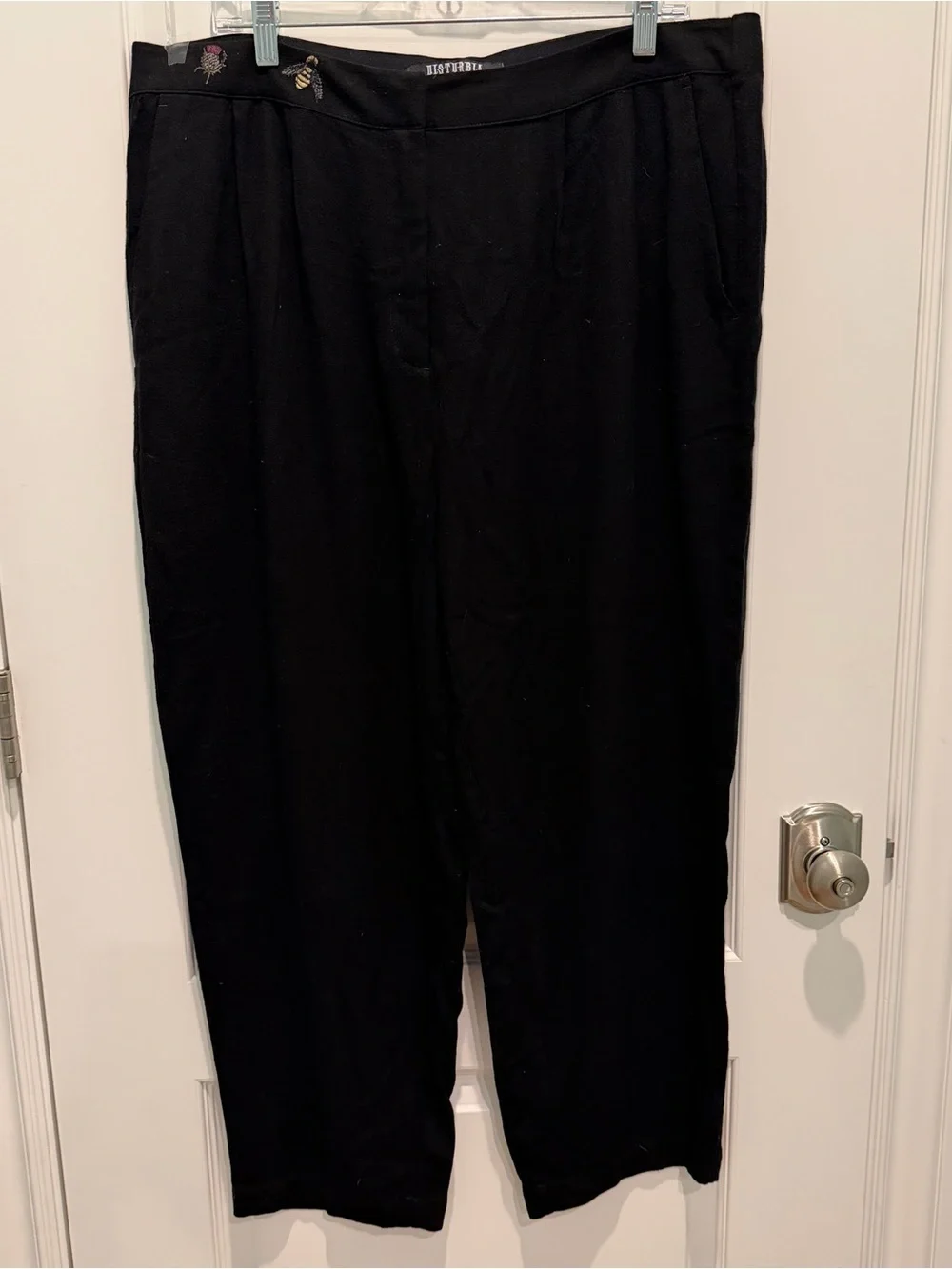 Disturbia Women’s Pants Slacks Cropped Embroidered Black Size 14 Goth Grunge